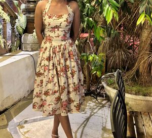 Vintage Floral Halter Neck Midi Dress