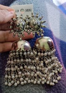 Oxidised Elegance Pearl Jhumkas
