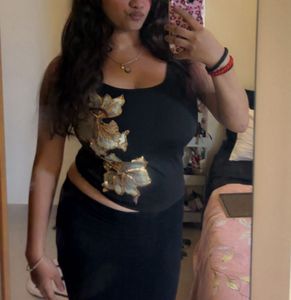 savana viral Sparkly Floral Black Tank Top, y2k