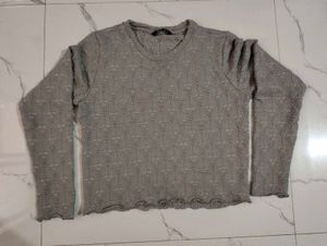 Grey Textured Long Sleeve Top