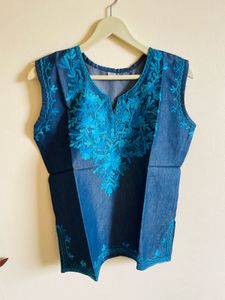 Embroidered Denim Top