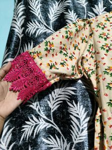 Medium Size Maxi Nude With Red Floral Prints