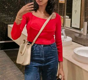Red Long Sleeve Crop Top