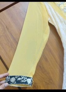 Elegant Yellow &amp; White Embroidered Kurta
