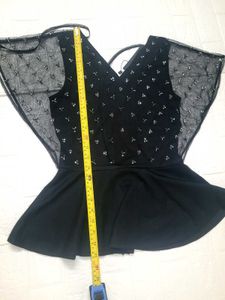 Chic Black Embellished Sheer Top