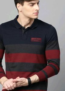 Men's Striped Long Sleeve Polo Shirt