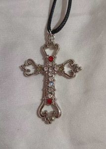 ~•°Gothic Red Stone Cross Necklace °•