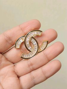 Elegant CC Brooch with Crystals
