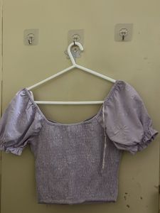Pastel Purple Puff Sleeve Crop Top