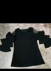 Stylish Black Top with Ruffle Sleeves