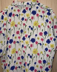 Floral Print Short Sleeve Button-Up Top