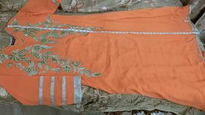 Embroidered Orange Aline gownwith free set