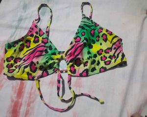 Vibrant Neon Leopard Print Bikini Top