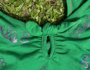 Green Graphic Top with Bow Back