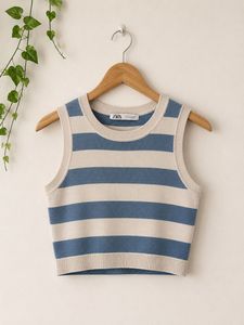 ZARA Cute Blue &amp; White Striped Crop Top