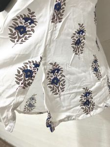 White Kurta Set with Blue Floral Print