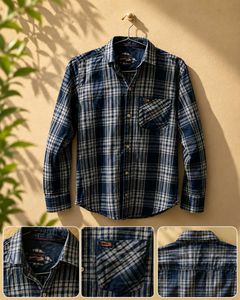 Men's Blue Plaid Casual Shirt