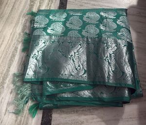 Emerald Green Silk Saree with Peacock Motifs