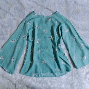 🆕 Boho Bird Print Bell Sleeve Top
