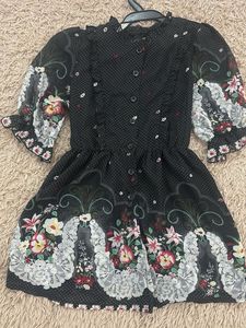 Chic sheer Black Floral Print Dress