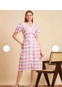 Pink Gingham Midi Dress