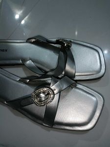 Elegant Silver Embellished Flat Sandals