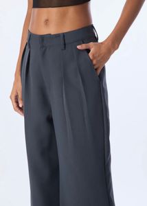 Charcoal Grey Wide-Leg Pleated Trousers