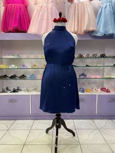 Navy Blue Halter Neck  Dress