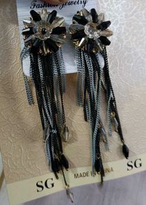 Sparkling Black & Silver Dangle Earrings