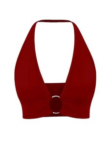 Red Halter Neck Ring Detail Top