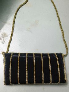 Beaded Black &amp; Gold Clutch Bag