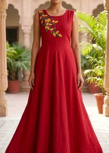 Red &amp; Blue Embroidered Anarkali Dress