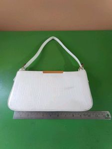 White Croc Embossed Shoulder Bag