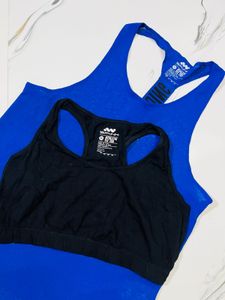 Blue Racerback Tank Top &amp; Black Sports Bra