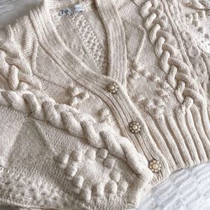 Zara Cream Cable Knit Cardigan