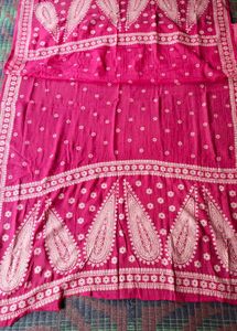women pink embroidery kurti pant dupatta set