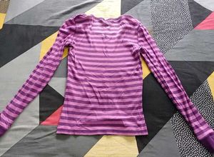 Purple Long Sleeve T-Shirt &amp; Green Stripped top