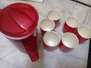 Red jug and 6 glass Set