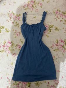 Cute Blue Ribbed Mini Dress