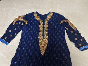 Royal Blue Embroidered Kurta with Intricate Gold N