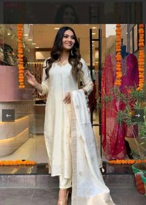 Elegant White Kurta with Gold Embroidery