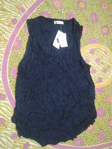 Crushed Navy Blue Sleeveless Top