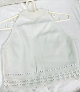 White Lace Trim Halter Top