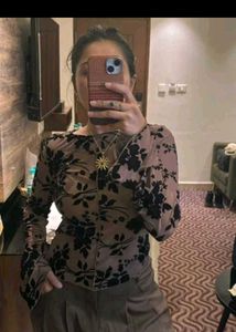 Sheer Floral Bell Sleeve Top