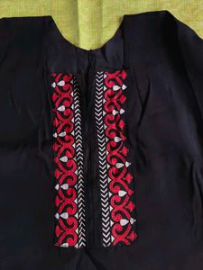 Black Kurta with Red &amp; White Embroidery