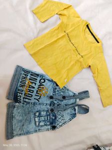 Boys Yellow T-Shirt & Denim Overalls Set