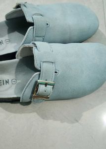 Shein Light Blue Suede Clogs with Buckle
