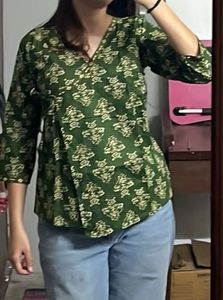 Green Floral wrap tie short Kurti 🌿