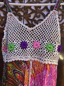 Boho Print Crochet Trim Dress