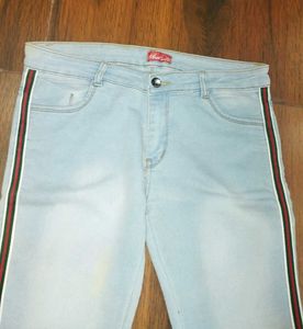 Light Wash Flare Jeans with Side Stripe